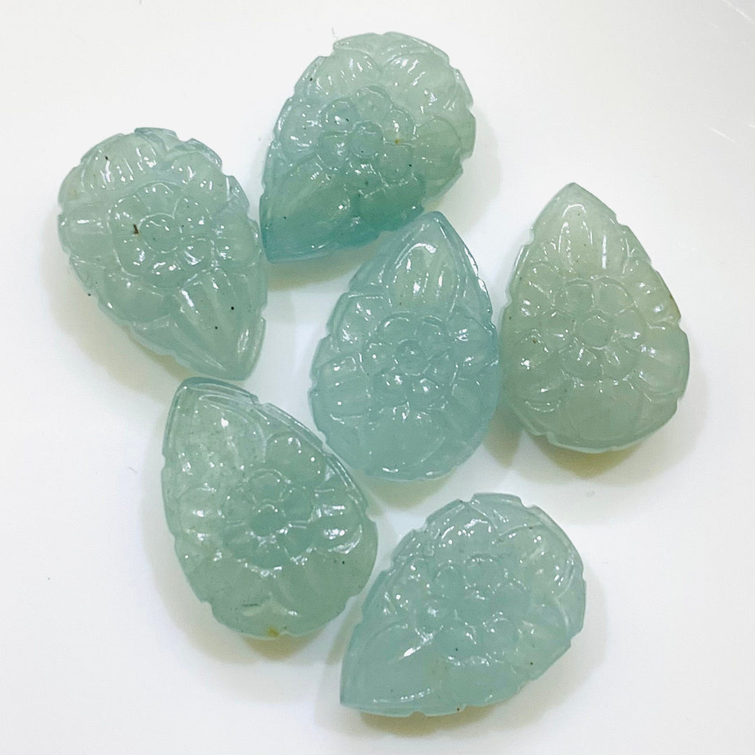 1,2,3,4,5,6 pcs 100% Natural Aquamarine Pear Shape Carved Gemstone, Pear Shape Carving, Carved Gemstone For Jewellery 17.7X12.4 mm