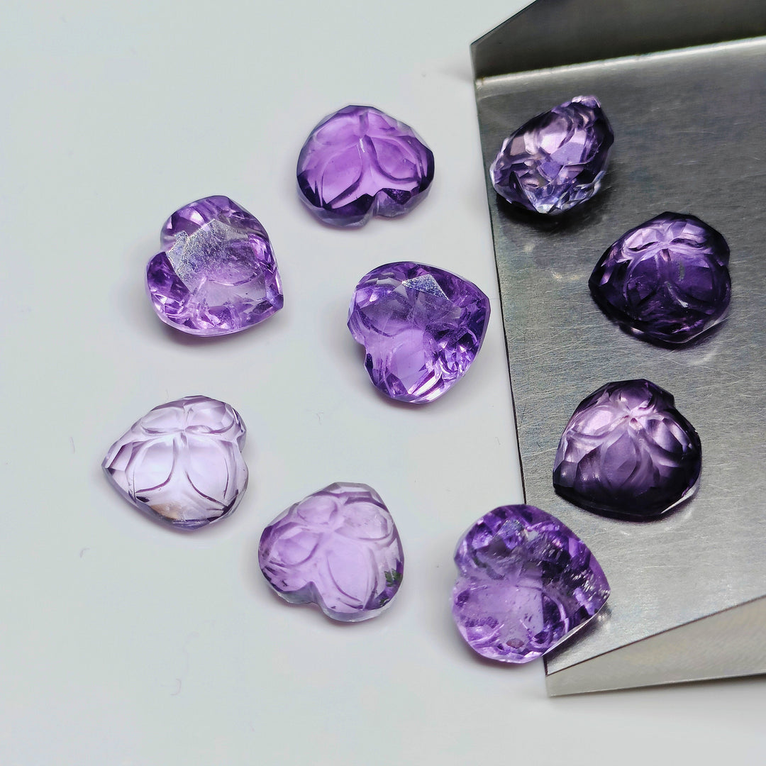 2,5,6,7,8,9,10 Pcs Natural Pink Amethyst Heart Shape Carving, Hand Carved Gemstone, Heart Shape Gemstone, Carved Gemstone, 10 mm
