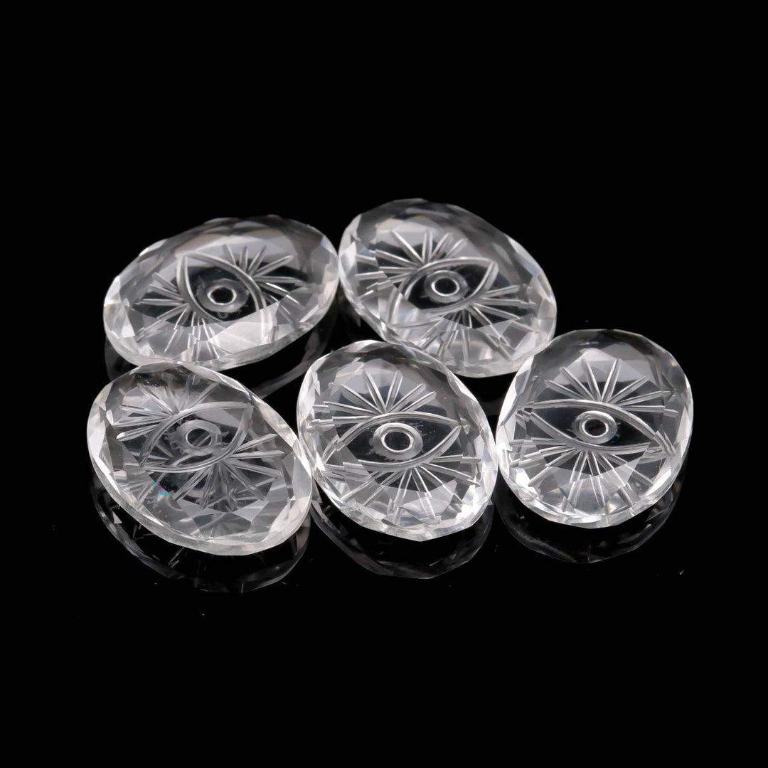 Crystal Quartz Evil Eye Shape Carving, Clear Crystal Evil Eye Hand Carved Gemstone Beads for Jewelry Making, 25 MM Carved Evil Stone