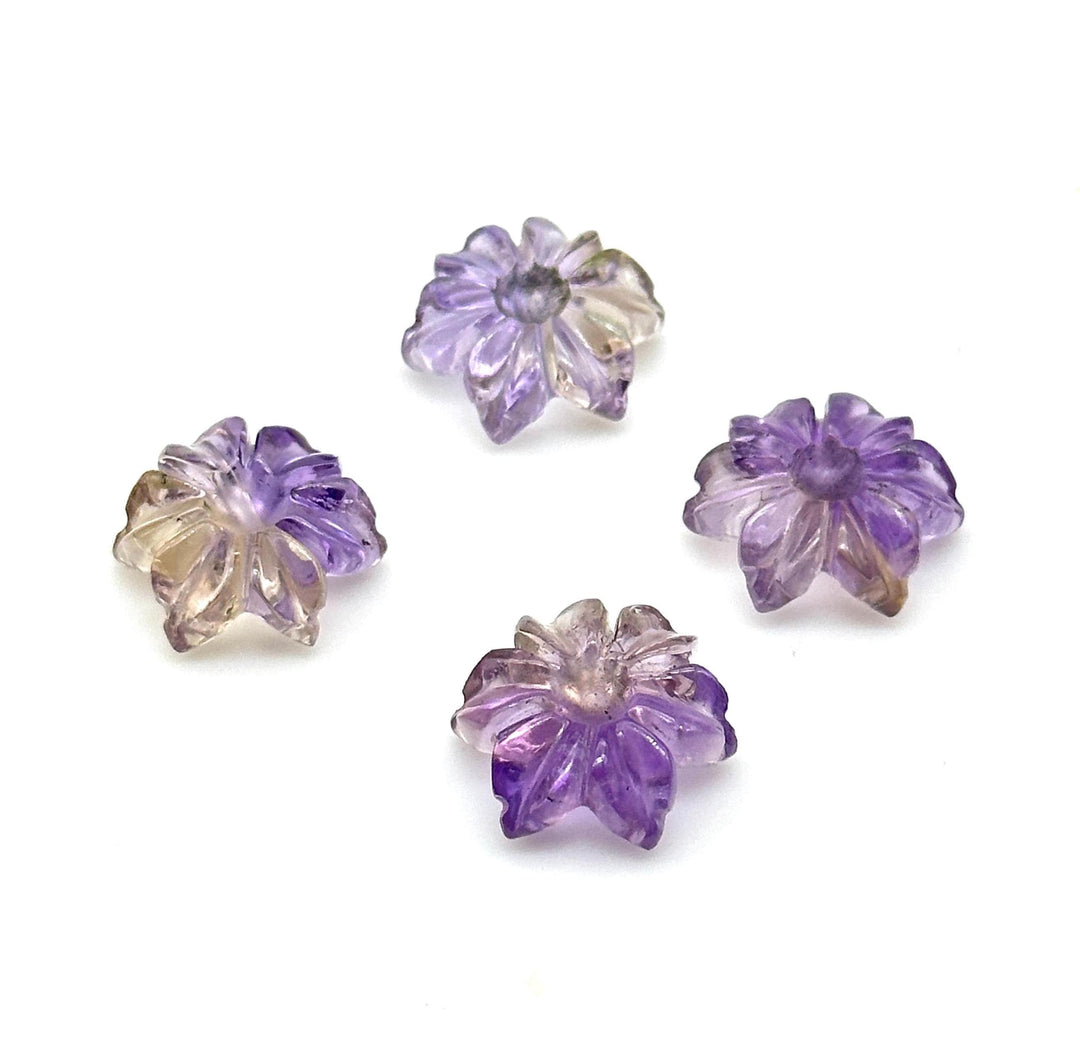 High Quality Ametrine Hand Carved Flower Shape Gemstone, AAA Natural Ametrine Flower Carving, Double Color Ametrine Flower Charm, 12 MM