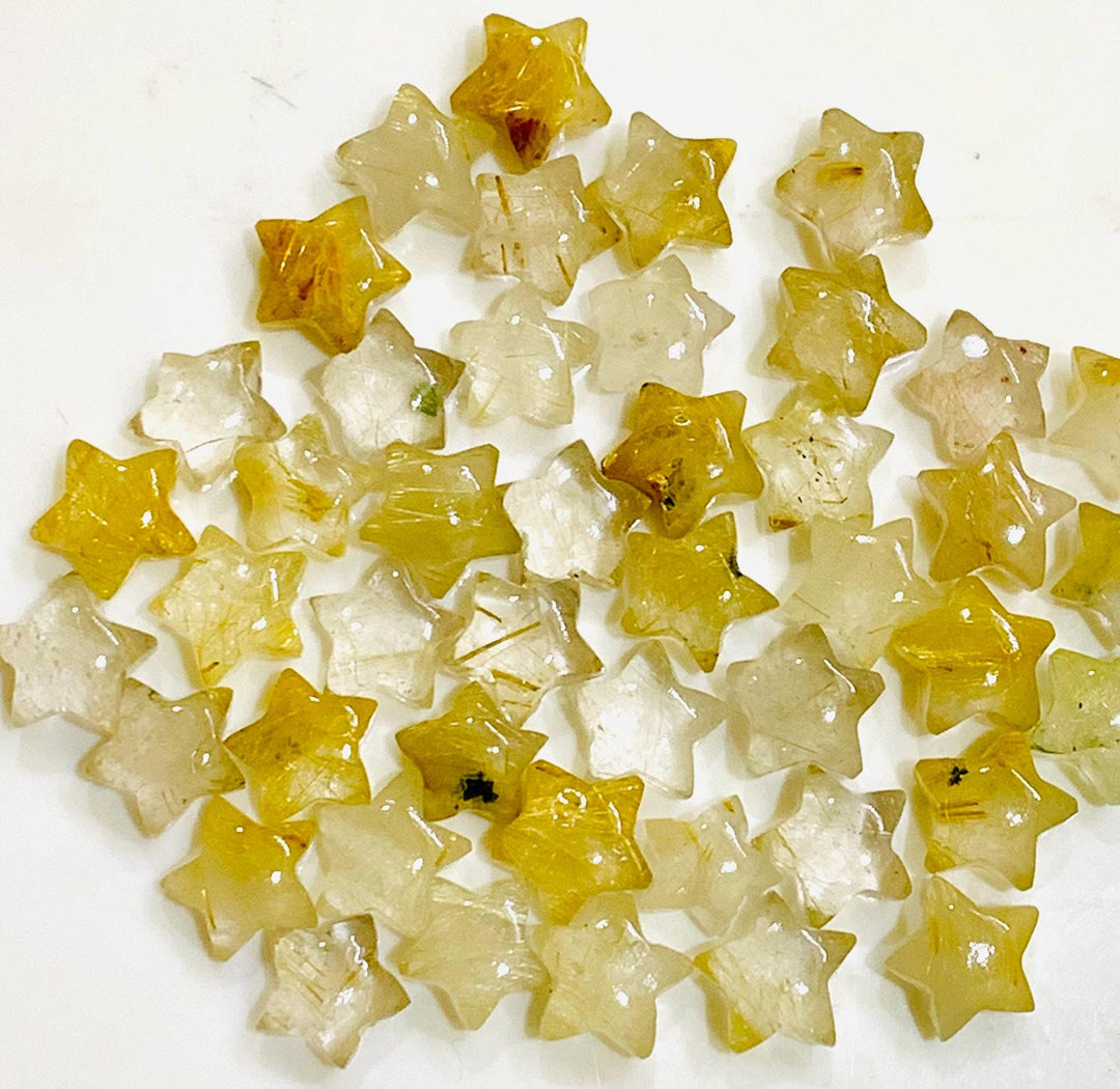 Amazing Natural Golden Rutile Star Shape Briolettes, AAA Golden Rutile Hand Carved Star Beads, Faceted Star Beads, 10 MM Star Charms