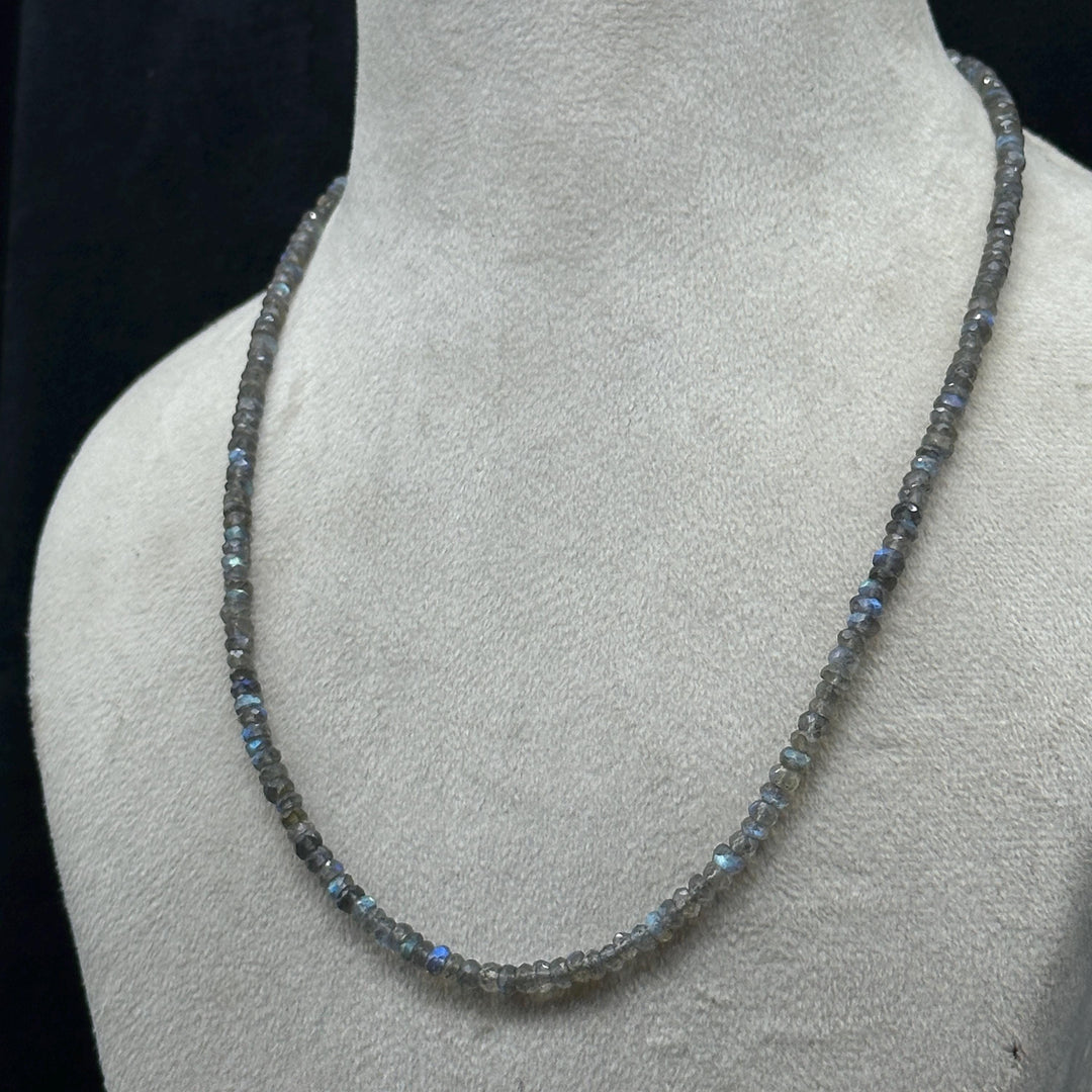 Natural Labradorite Fire Beads Necklace, Flashy Faceted Rondelle Beads Necklace, 3-4 MM Healing Gemstone Necklace, Bridesmaid Gifts
