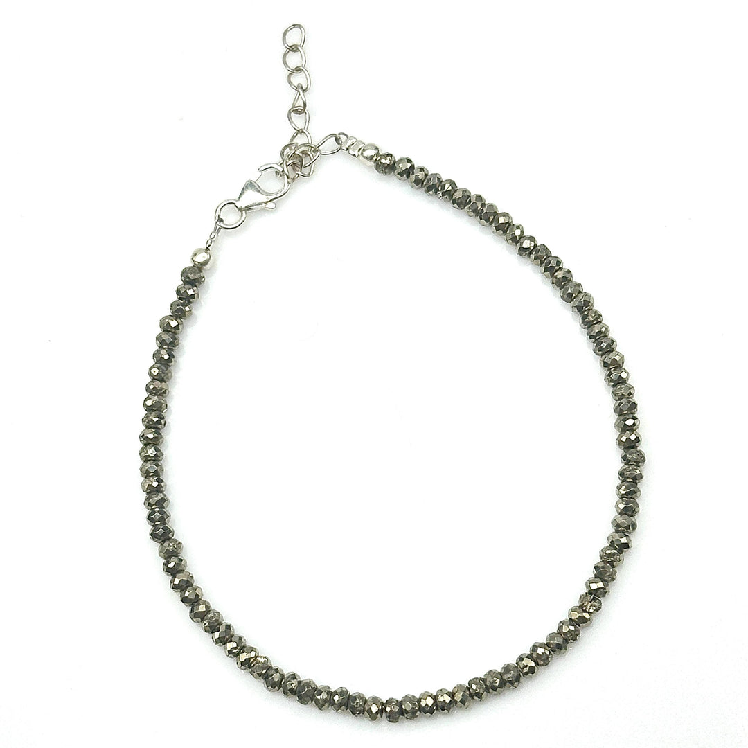 Natural Pyrite Beaded Bracelet, Faceted Pyrite Beads Bracelet, Gemstone Silver Bracelet/Anklet, Yoga/Meditation and Pyrite Bracelet, 3.5 MM