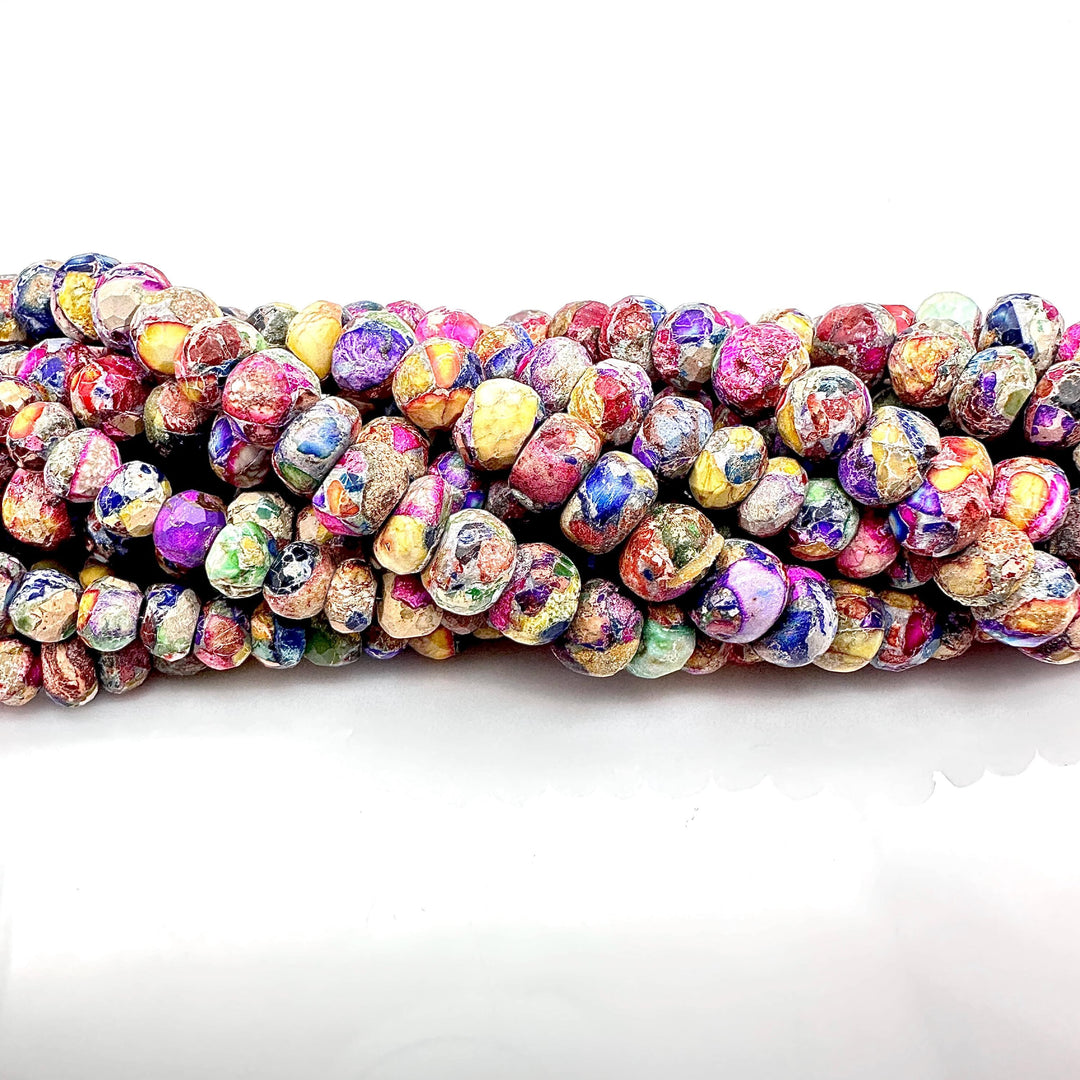 Amazing Colorful Turquoise Beads, Rainbow Turquoise Faceted Rondelle Beads, 8-10 mm, 4 Inch, Wholesale Jewelry Making Beads, AAA Turquoise