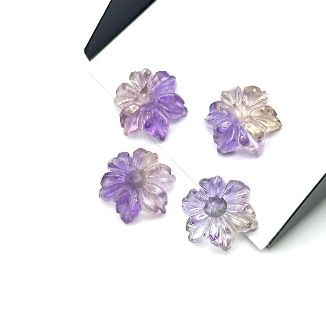 High Quality Ametrine Hand Carved Flower Shape Gemstone, AAA Natural Ametrine Flower Carving, Double Color Ametrine Flower Charm, 12 MM