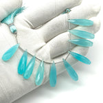 Load image into Gallery viewer, Aqua Chalcedony Teardrop Beads: Faceted Briolette Gemstone Pair (7x30 mm)