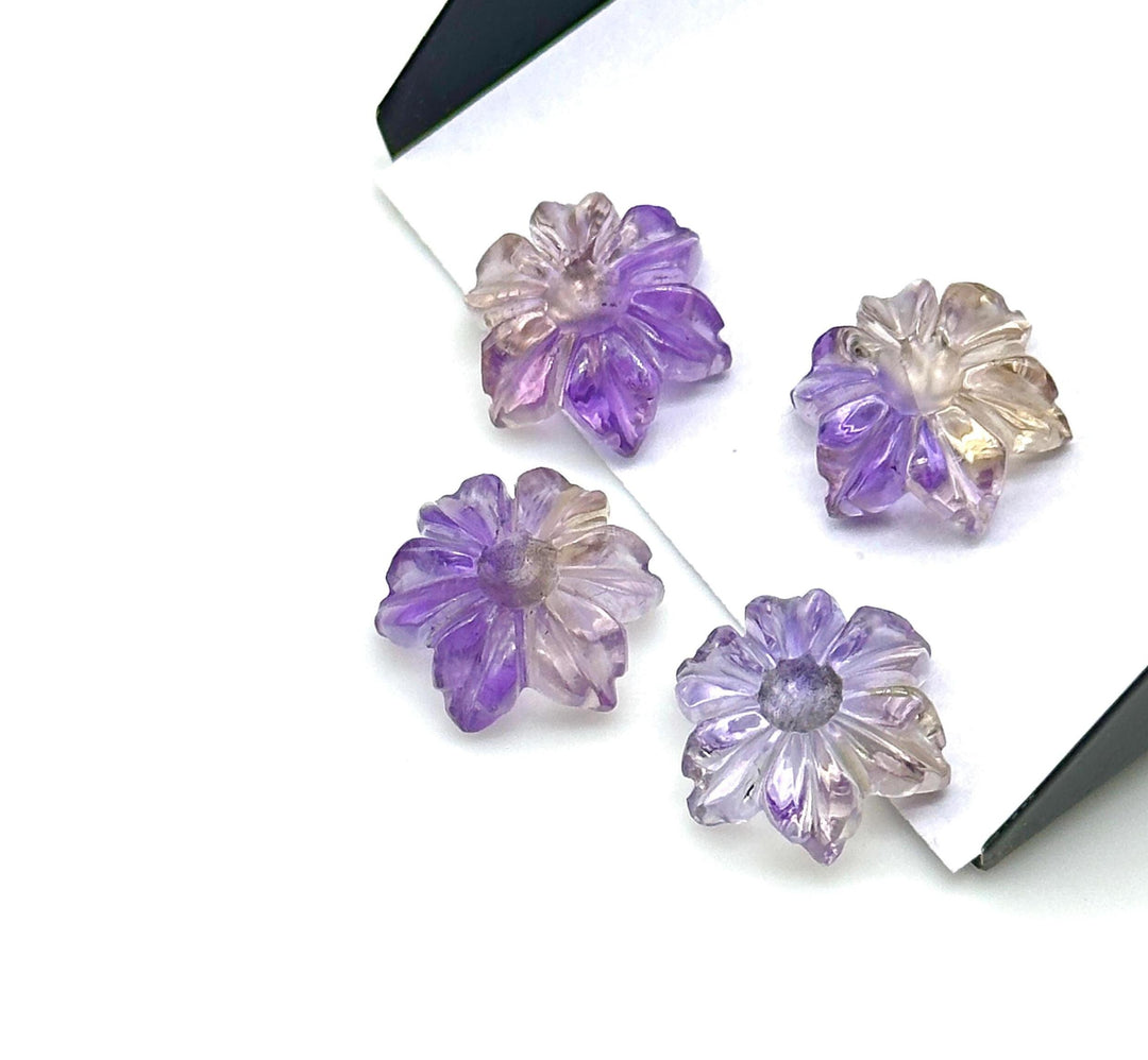 High Quality Ametrine Hand Carved Flower Shape Gemstone, AAA Natural Ametrine Flower Carving, Double Color Ametrine Flower Charm, 12 MM