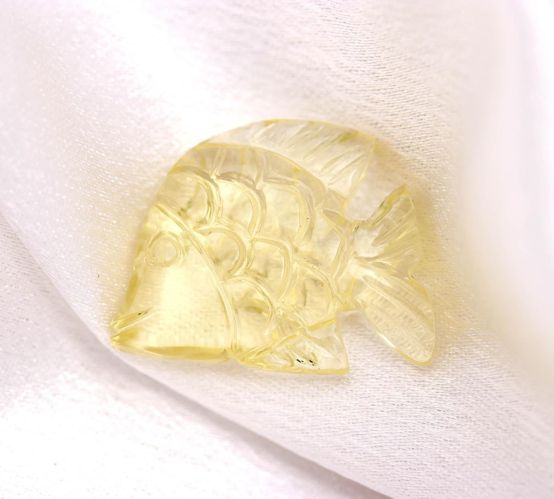Natural Lemon Quartz Fish Shape Stone, Hand Carved Lemon Quartz Fish for Home Decor, 26 MM