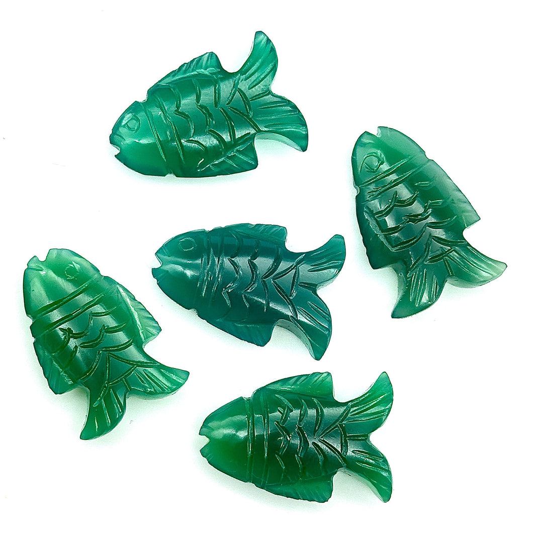 Natural Green Onyx Carved Fish Shape Gemstone, Hand Carved Fish Shape Gemstone, Jewelry Making Gemstones, 17X26 MM, Blue Fish Charm Pendant