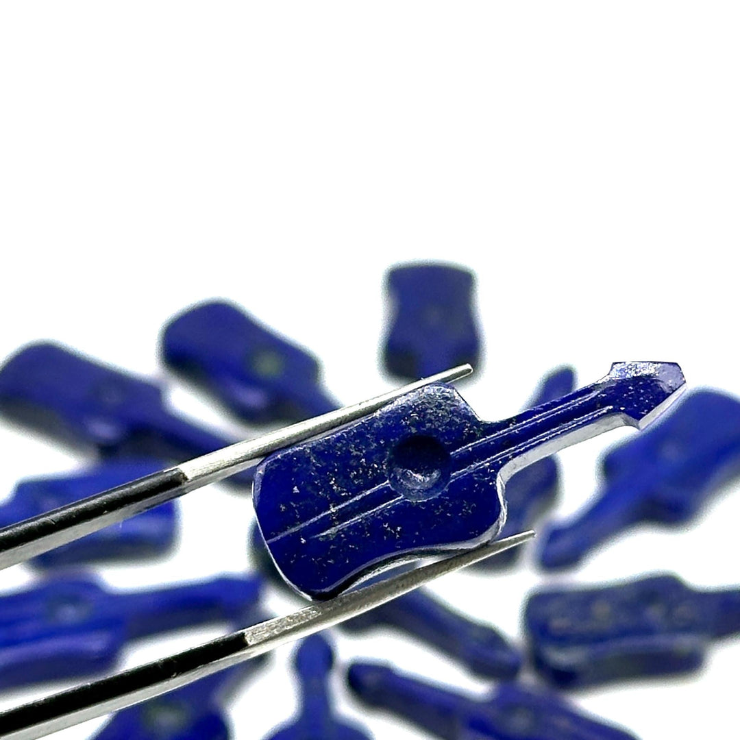 Little Lapis Lazuli Guitar Shape Beads, Natural Lapis Guitar Shape Hand Carved Gemstone, 26 MM, Miniature Guitar Gemstone, Tiny Charms