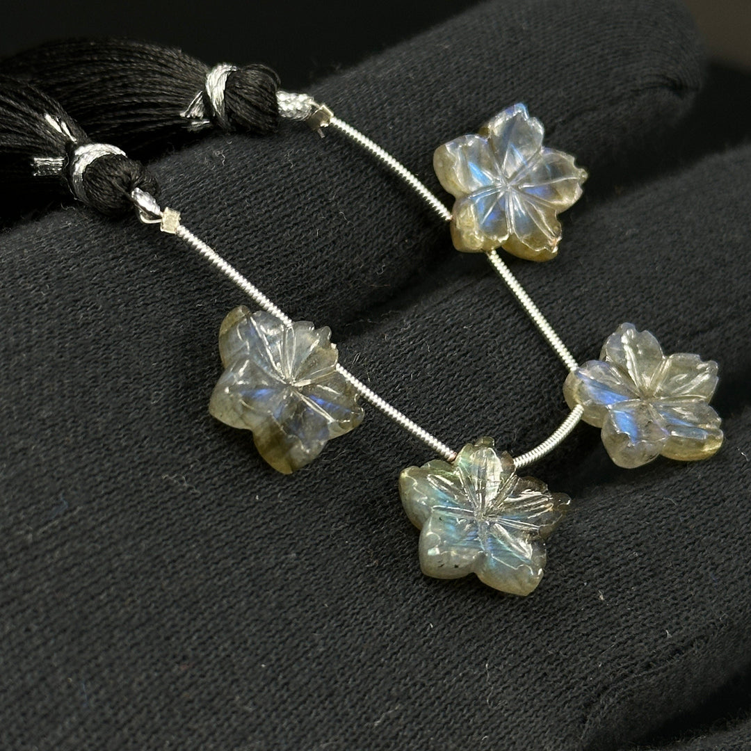 Flashy Labradorite Flower Shape Carving Gemstone Beads, Flower Shape Hand Carved Jewelry Making Charm Beads, 15 MM Flower Shape Gemstones