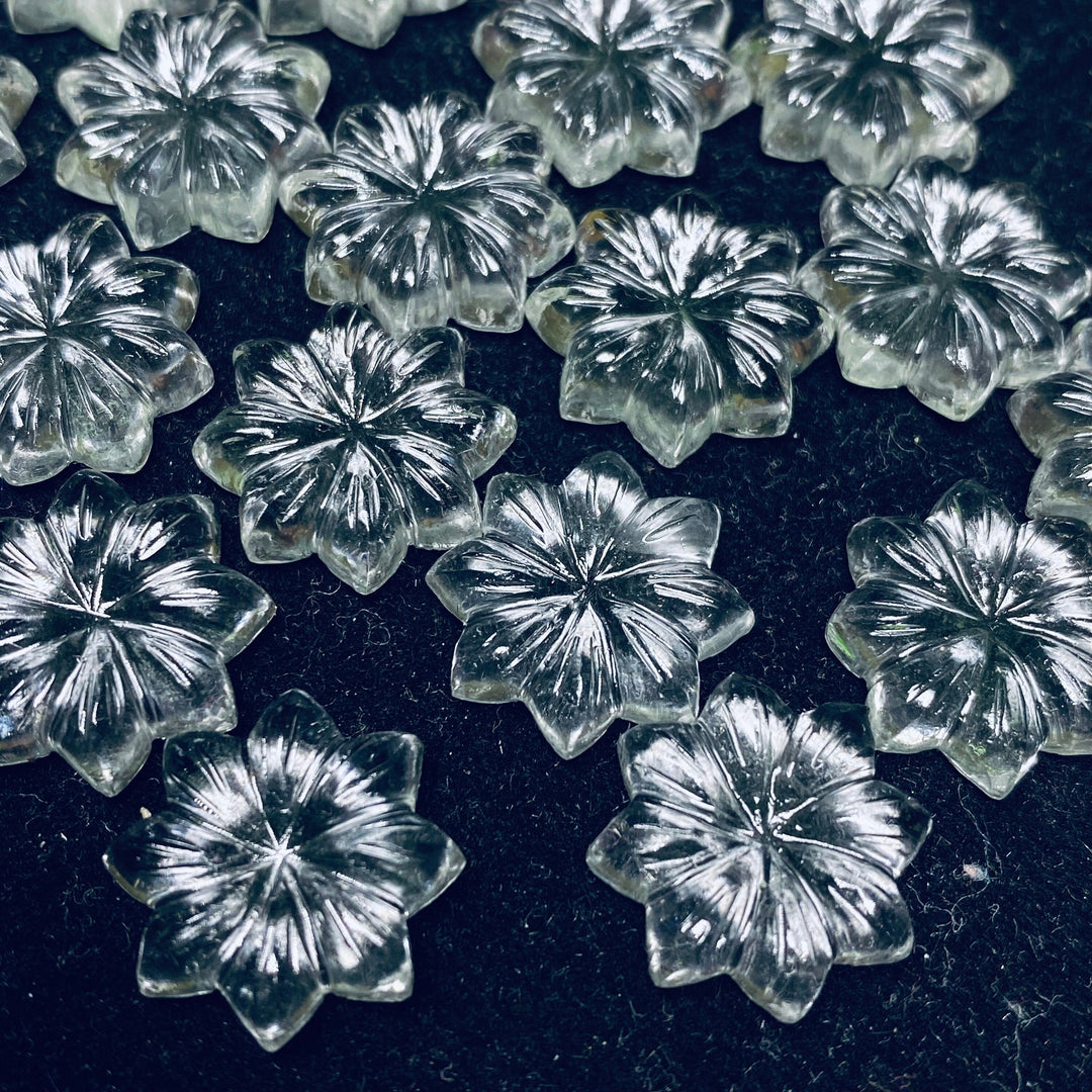 1,2,3,4,5 pcs 100% Natural Crystal Quartz  Flower Shape Carved Gemstone, Flower Shape Carving, Carved Gemstone For Jewellery  16 mm