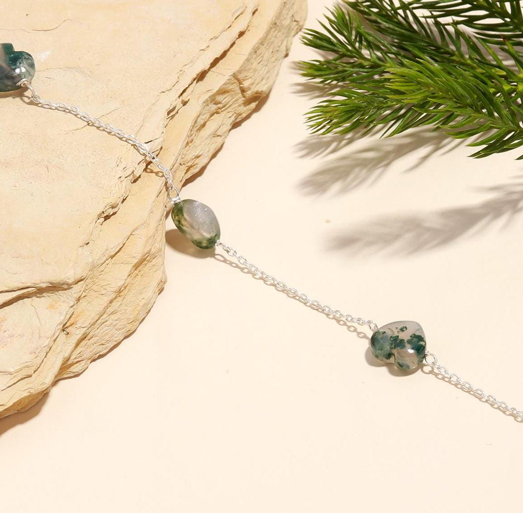 Natural Moss Agate Heart Beads Bracelet, Tree Agate Shape Heart Beads Bracelet, Girl's Gift Chain Bracelet, 925 Silver Gift for Her