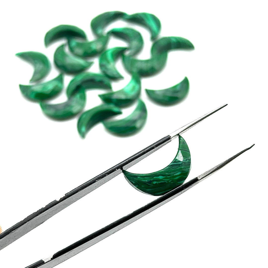 Faceted Malachite Crescent Moon Beads: 17mm Carved Gemstone Briolettes