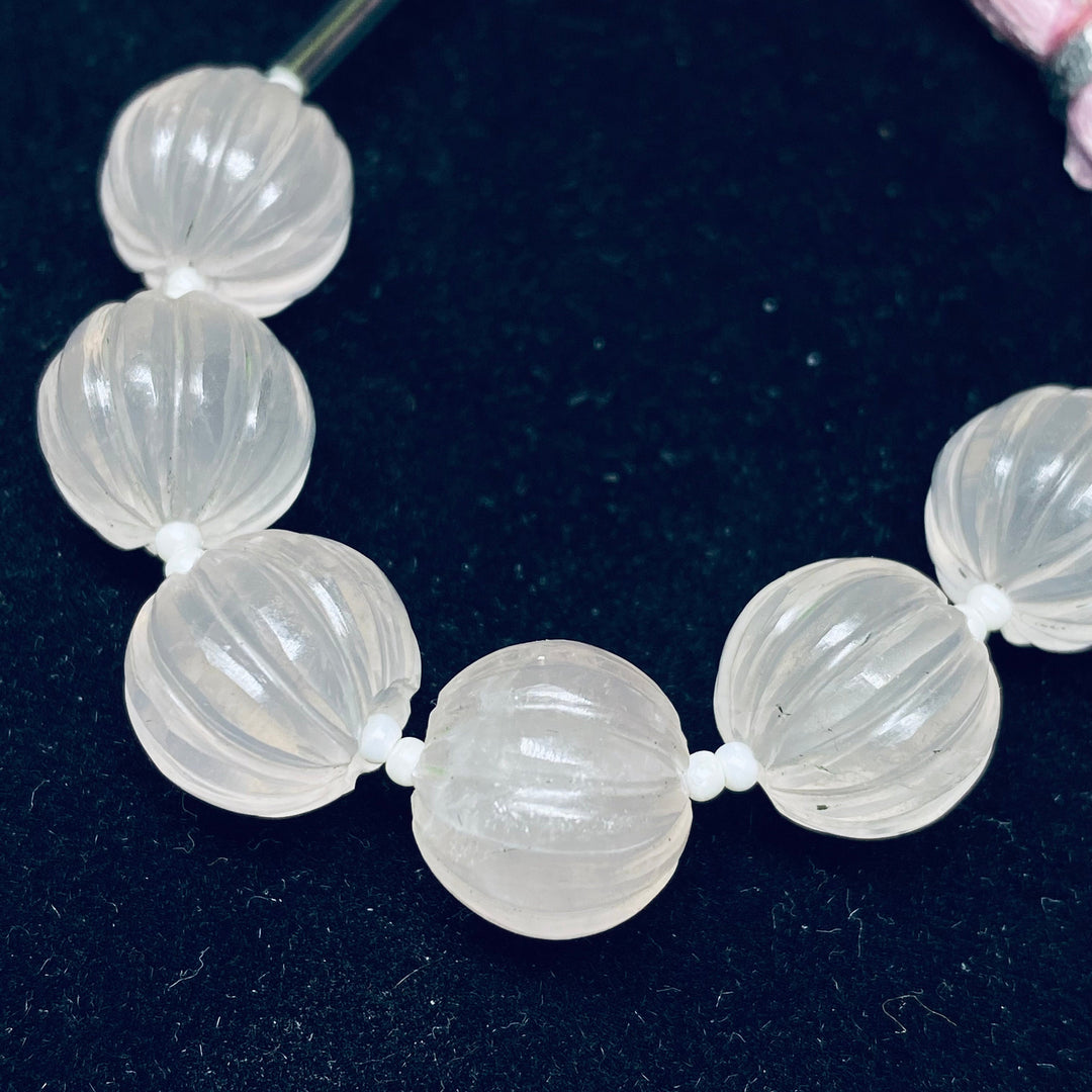 1,2,3,4,5 pcs 100% Natural Rose Quartz Carved Melon Shape Beads Strand, Melon Shape Gemstone, Gemstone For Jewellery, 12 mm