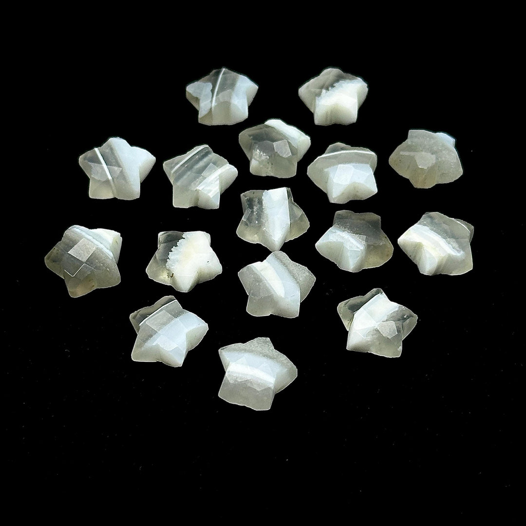 White Lace Agate Faceted Star Shape Beads, Natural White Lace Agate Star Shape Briolettes, Loose Star Gemstone Charms for Jewelry, 10 MM