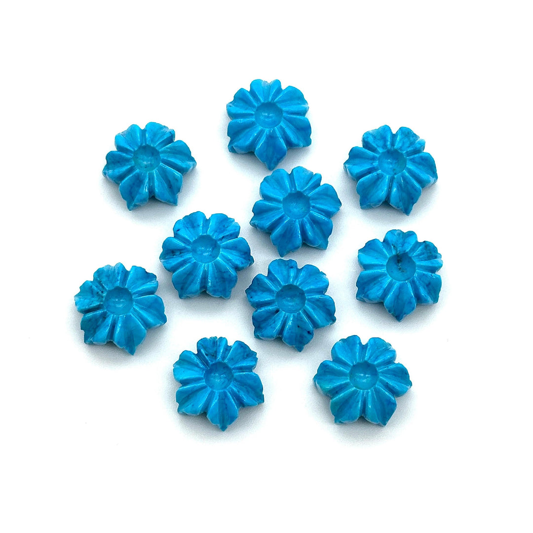Hand Carved Turquoise Flower Charm: AAA Blue Gemstone (12mm)
