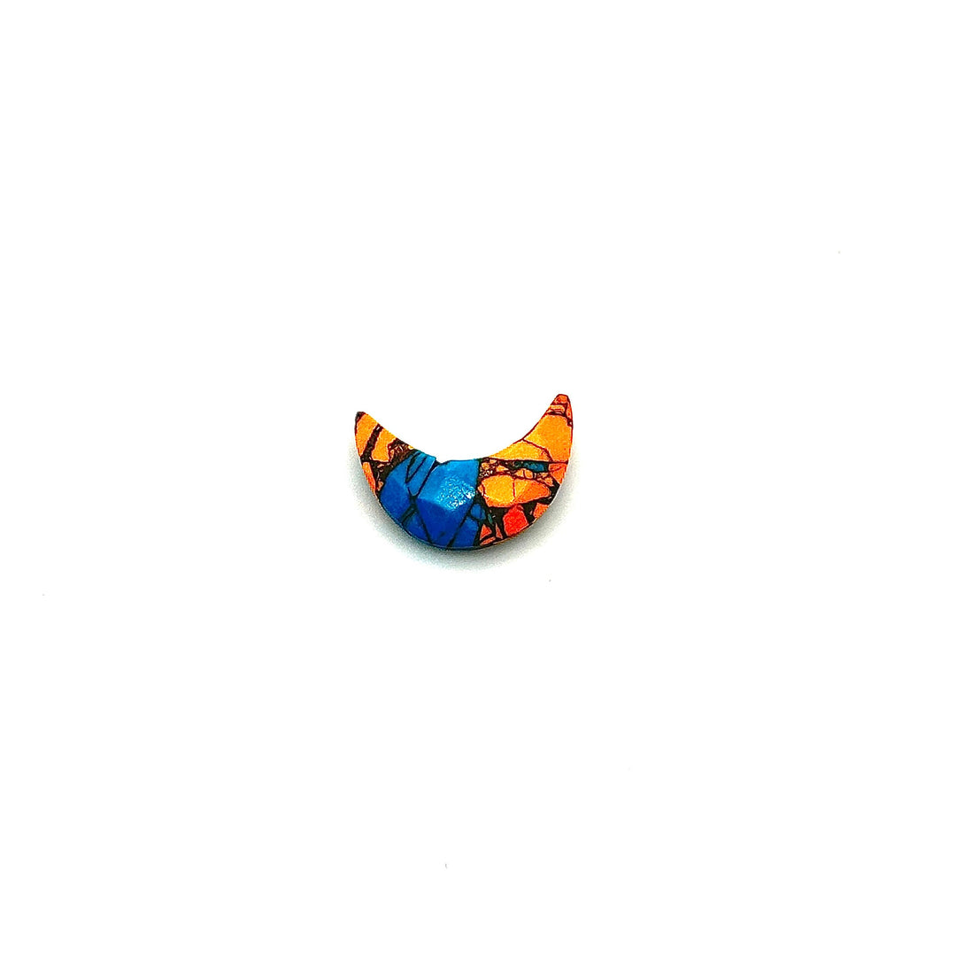 Oyster Copper Turquoise Faceted Moons, Orange & Blue Carved Gemstone, 17 MM Turquoise Cresent Moon Beads Briolette's, Jewelry Making Beads