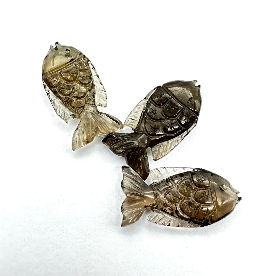 Natural Smoky Quartz Handmade Fish Carving ~ Fish Shape Carving Gemstone Briolette's ~ Jewelry Making Loose Gemstones ~ 1 Pieces 25X15mm