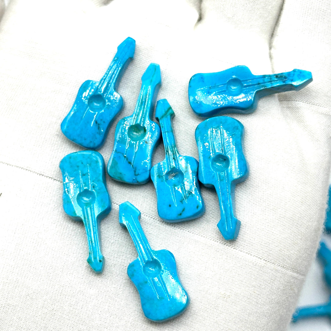 AAA Turquoise Guitar Shape Carving Beads, Blue Turquoise Guitar Shape Hand Carved Gemstone, 26 MM, Miniature Guitar Shape Gemstone