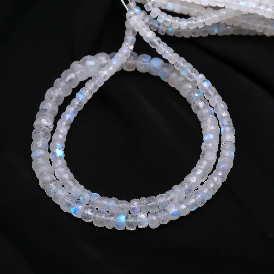 Rainbow Moonstone Faceted Rondelle Beads, Flashy White Gemstone, 4" Strand