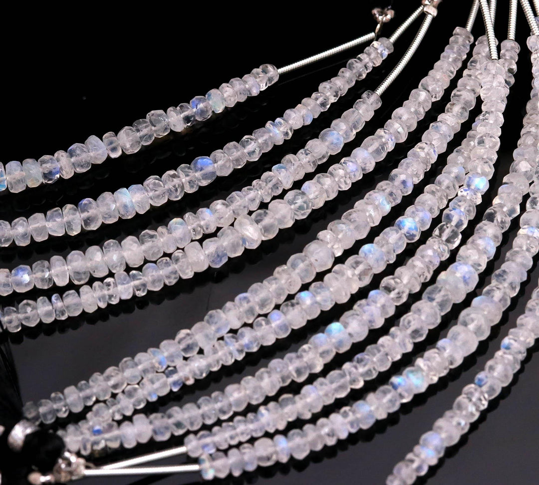 Natural Rainbow Moonstone Rondelle Beads, Faceted Flashy Moonstone 3.5 - 5 mm, 4 Inch Strand for Jewelry Making
