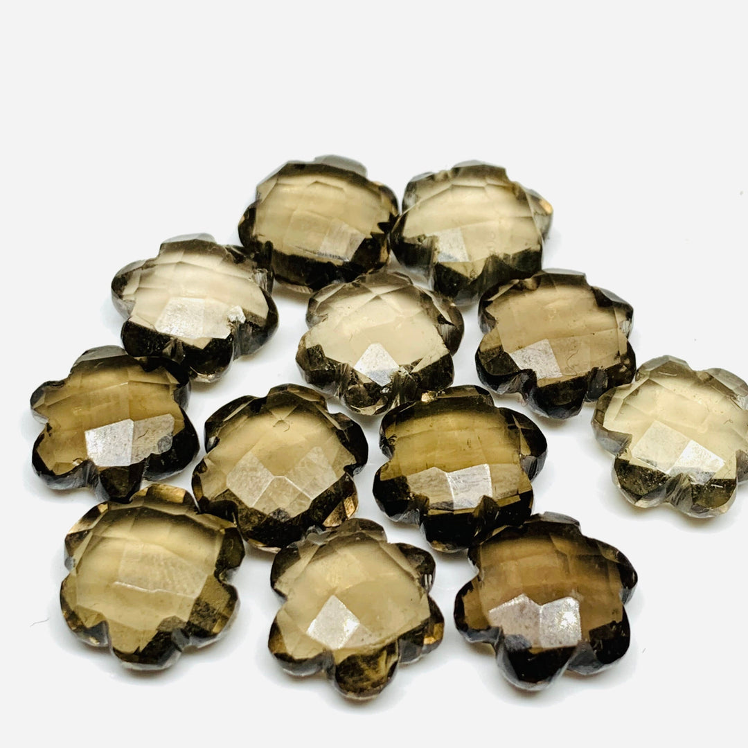 2,3,4,5 Pcs Natural Smokey Quartz Hand Carved Flower Shape, Carved Flower Shape Gemstone For Jewellery, Flower Shape Gemstone, 10 mm