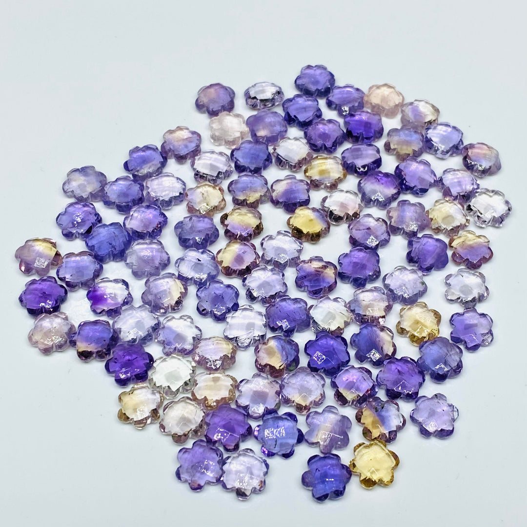2,3,4,5 Pcs Natural Ametrine Hand Carved Flower Shape, Carved Flower Shape Gemstone For Jewellery, Flower Shape Gemstone, 10 mm