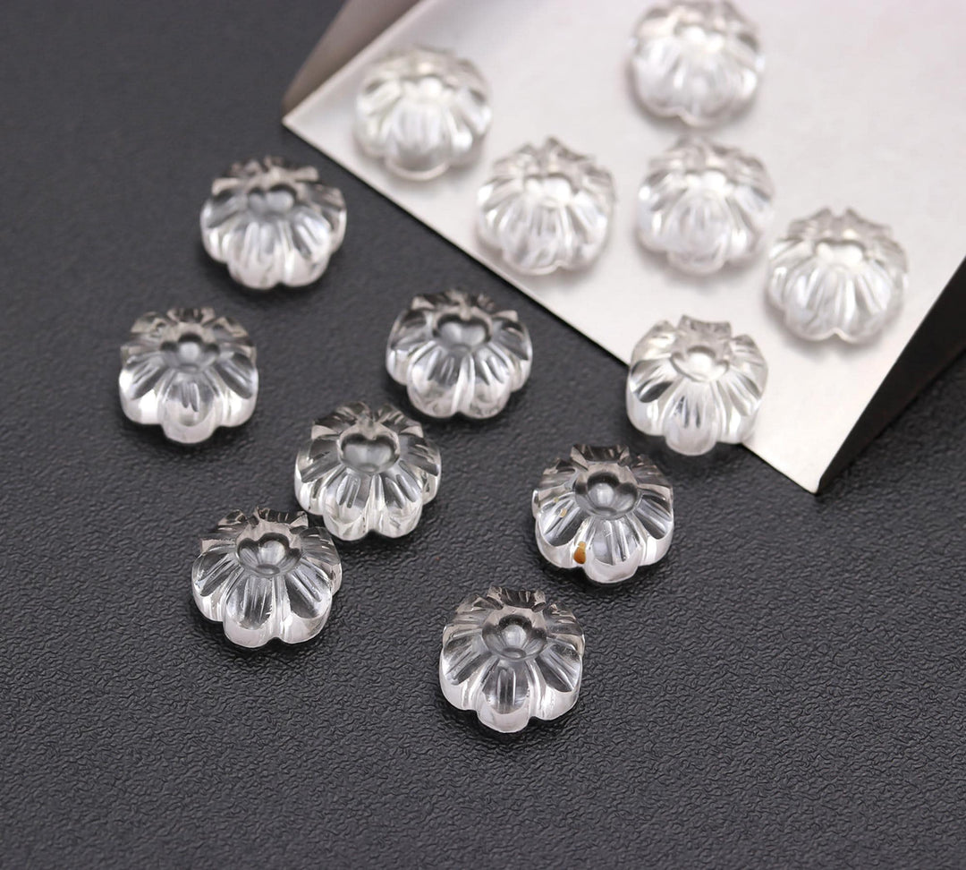 Natural Crystal Quartz Flower Shape Beads, AAA Clear Quartz Flower Gemstone For Jewelry Making, Earrings Makine Charms, Flat Back, 12 MM