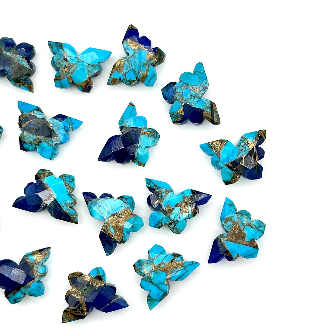 Beautiful Mohave Copper Turquoise Butterfly Shape Beads, Sky Blue & Dark Blue Faceted Butterfly Gemstone, Blue Turquoise Carvings 14x10 MM