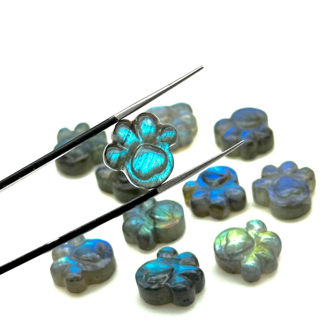 AAA+ Labradorite Hand Carved Dog Paw, Natural Labradorite Gemstone Flat Back Paw Carving, 13 MM Paw Charm, Dog/Cat Cute Paws for Jewelry
