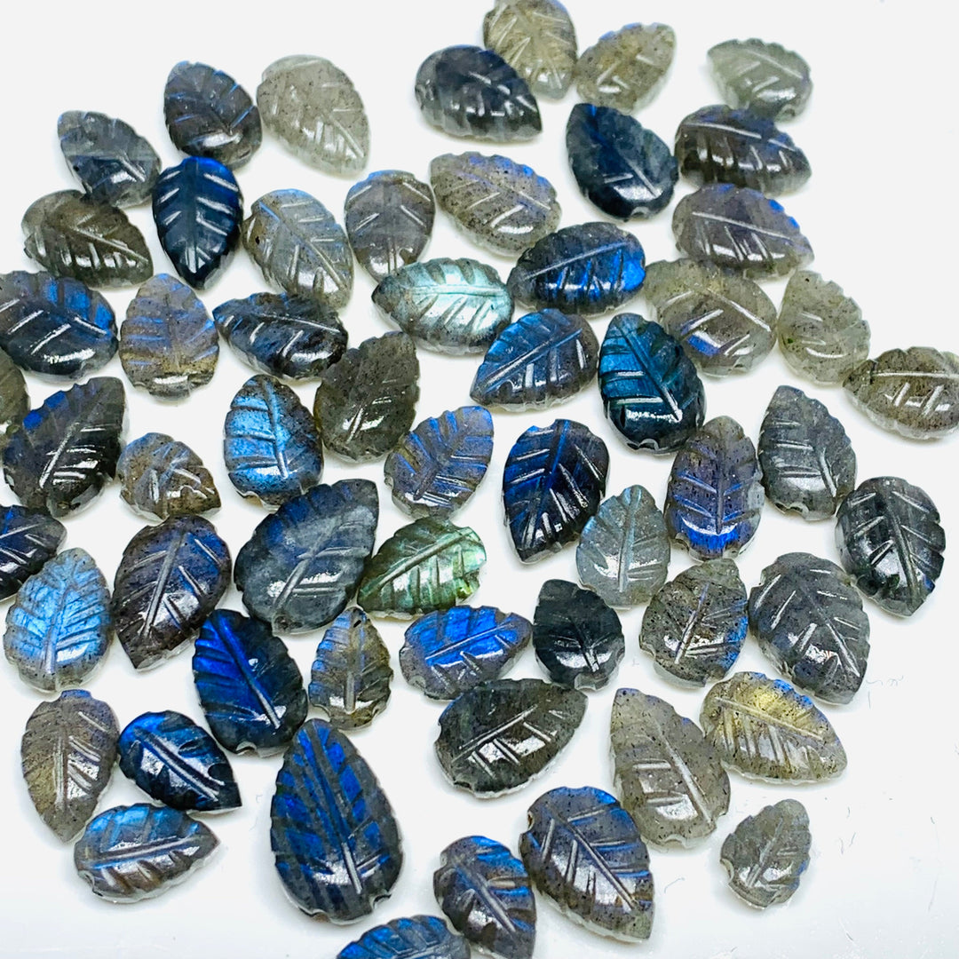 2,5,6,7,8,9,10 Pcs 100% Natural Labradorite Leaf Shape Carving , Leaf Shape Carved Gemstone, Gemstone For Jewellery 8-10 mm
