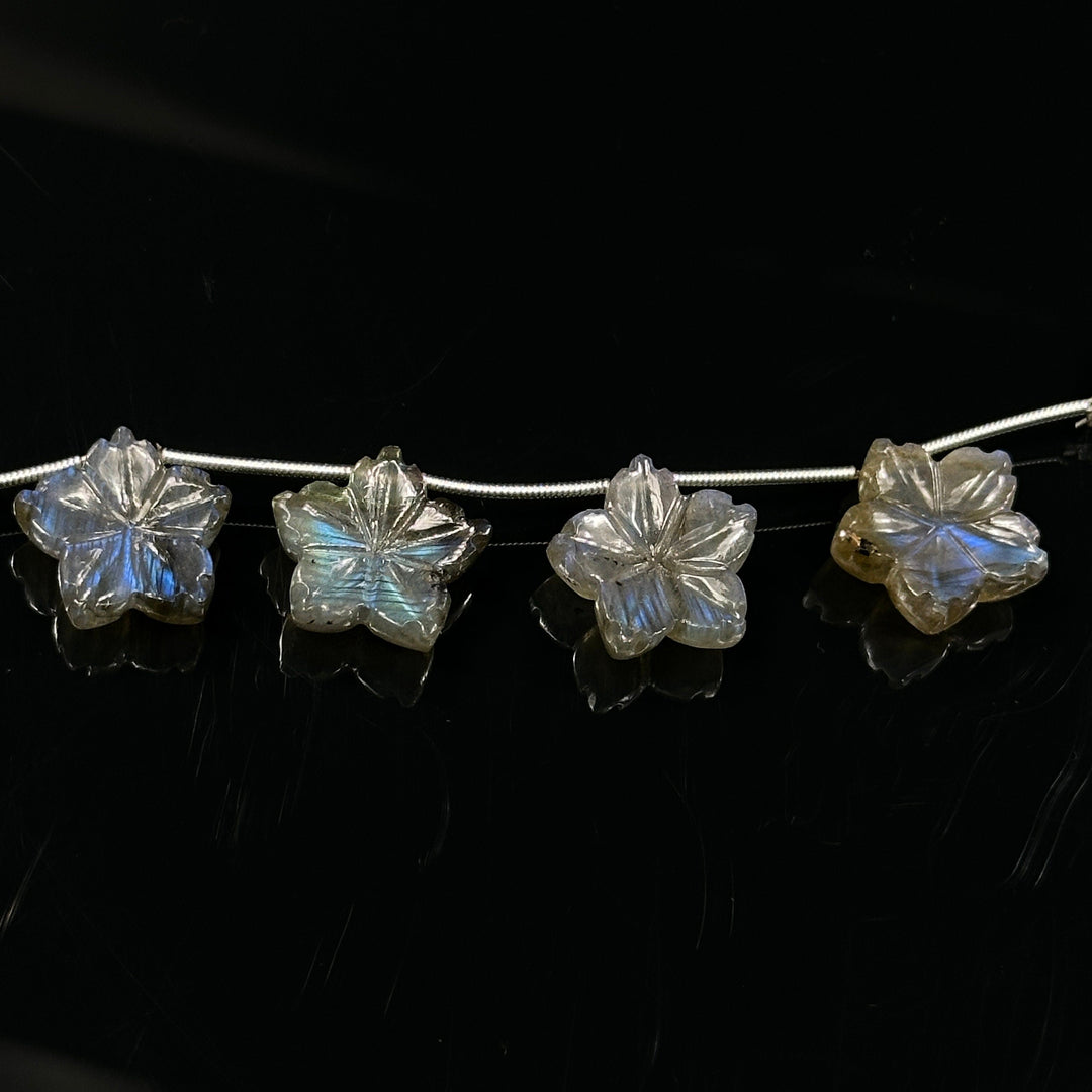 Flashy Labradorite Flower Shape Carving Gemstone Beads, Flower Shape Hand Carved Jewelry Making Charm Beads, 15 MM Flower Shape Gemstones