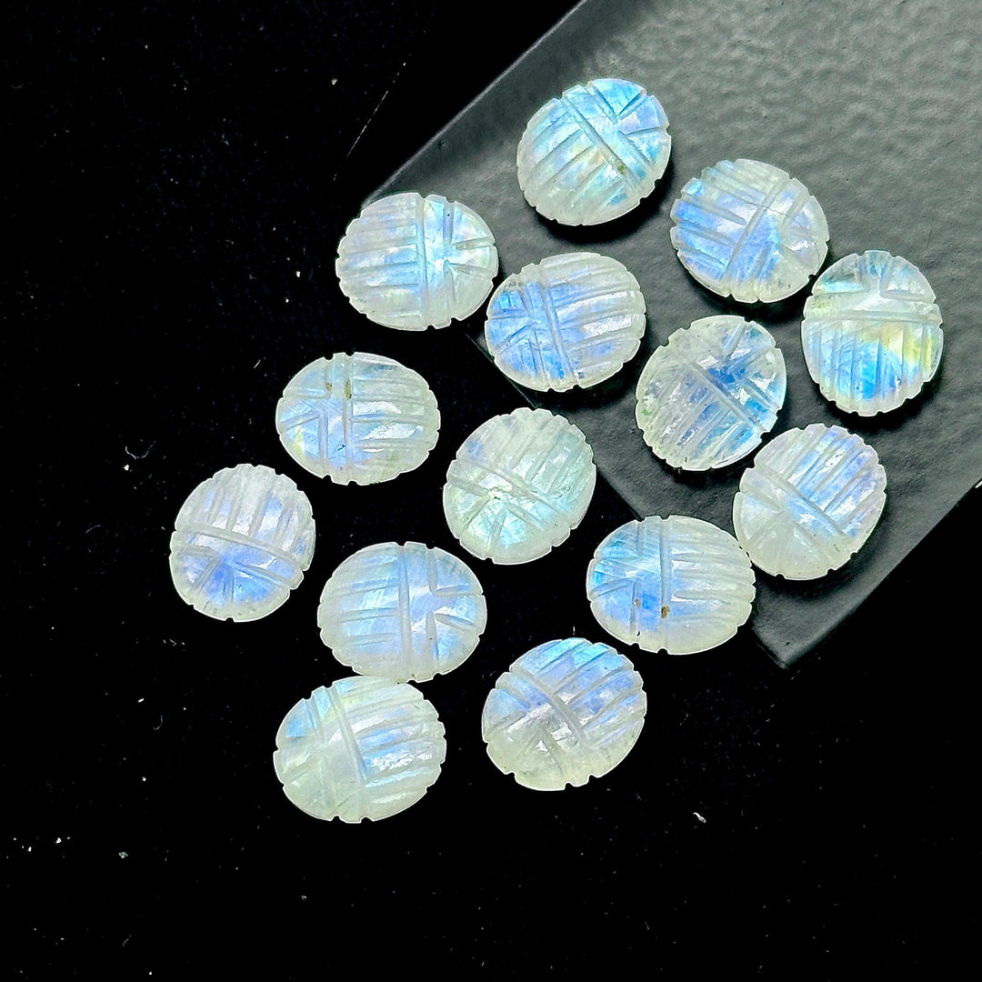 Rainbow Moonstone Scarab Beads: Handmade Carved Briolettes (10x12MM)