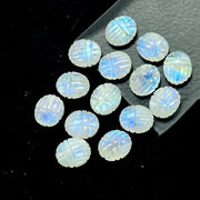 Rainbow Moonstone Scarab Beads: Handmade Carved Briolettes (10x12MM)