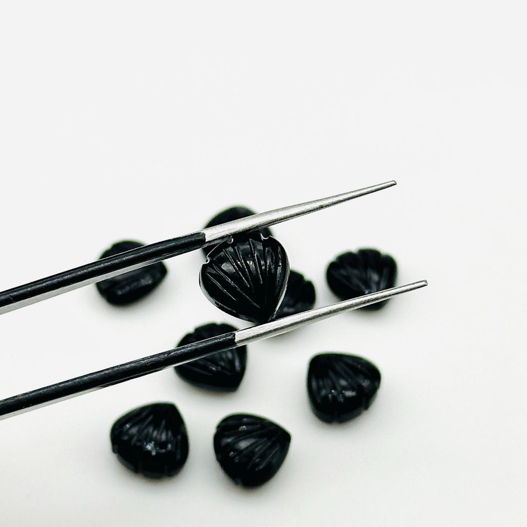 Natural Black Onyx Shell Beads, 8 MM Hand Carved Seashells, Tiny Carved Beads, Black Onyx Shell Charms, Jewelry & Craft Making Gemstones