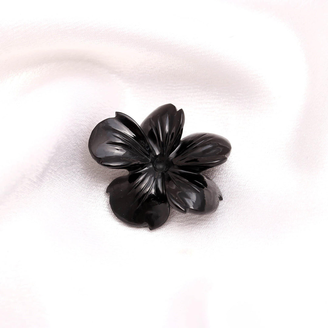 Natural Black Onyx Carved Flower Shape Stone, Black Onyx Handmade Flower Carving, 36 MM Beautiful Crafted Piece