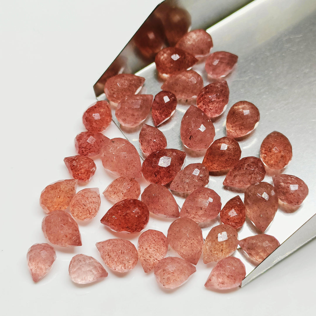 Natural Pink Strawberry Gemstone Drops: Jewelry Making (3X5-7X4.5 mm)