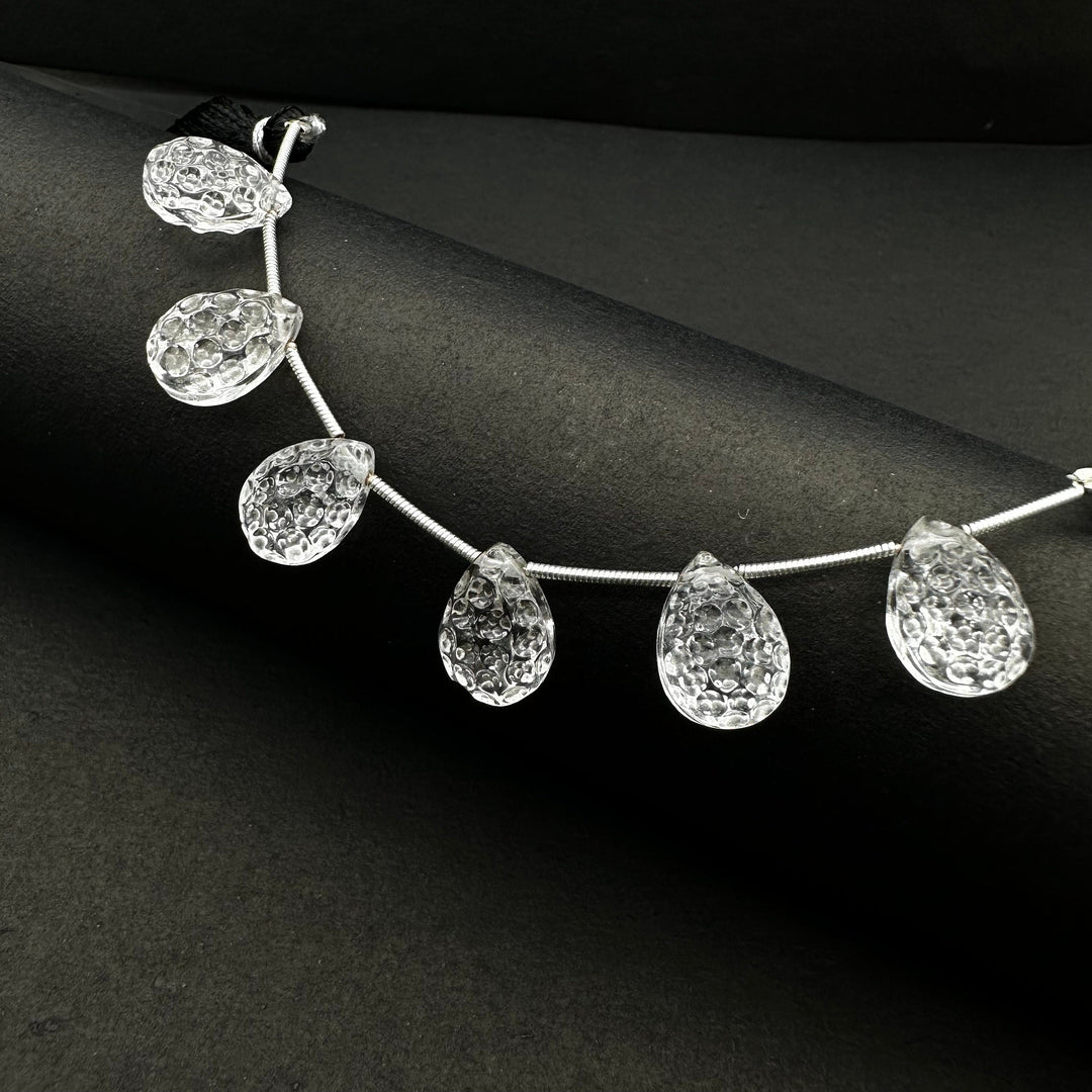 Natural Crystal Quartz Teardrop Beads ~ Handmade Carving Gemstone ~ 10X14 MM Football Cutting Briolette Beads For Jewelry ~ 6 Pieces Strand