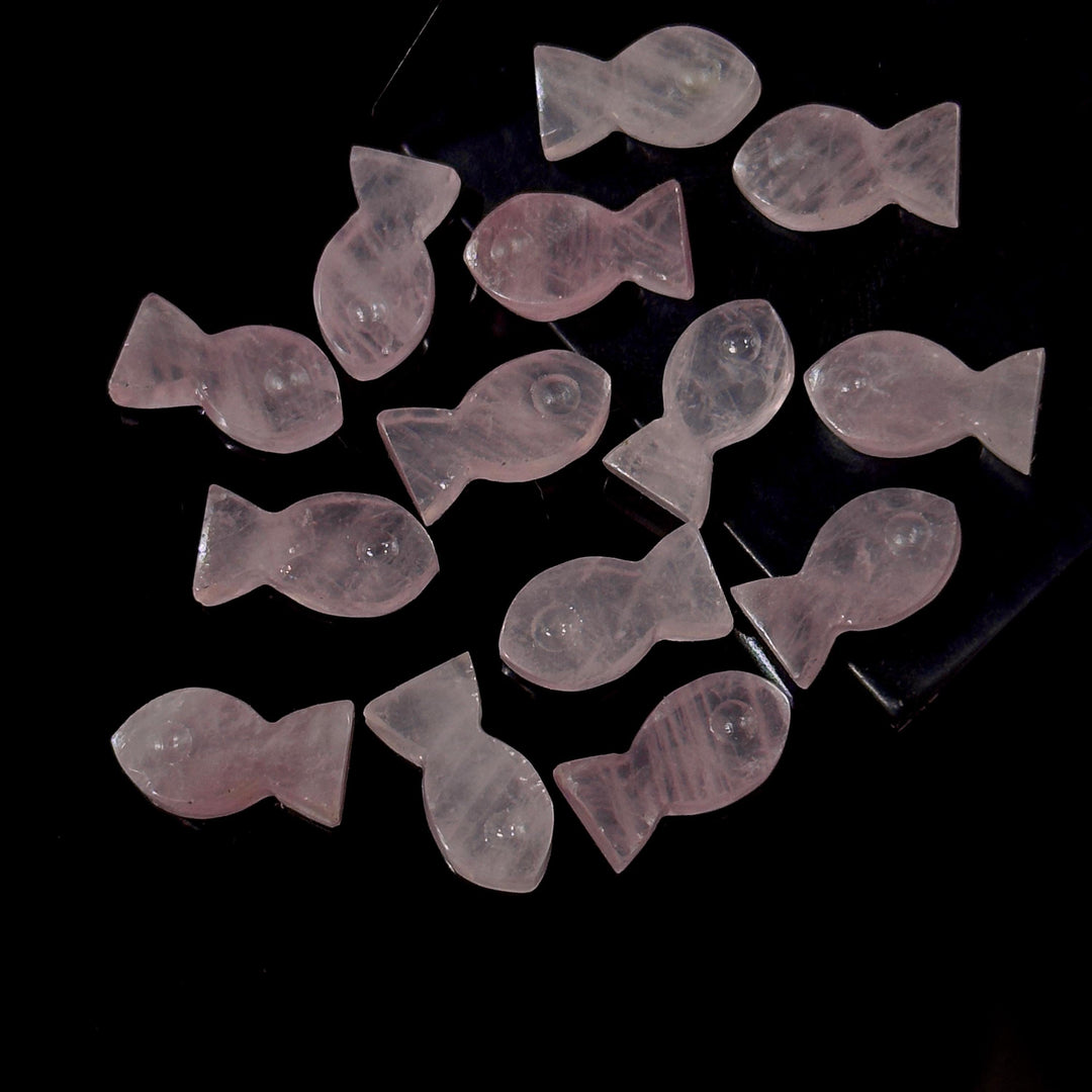 Natural Rose Quartz Fish Charm Beads, Fancy Fish Shape Carved Gemstone, 7X14 MM, Goddess Power Stone Carving, Jewelry Making Diy Beads