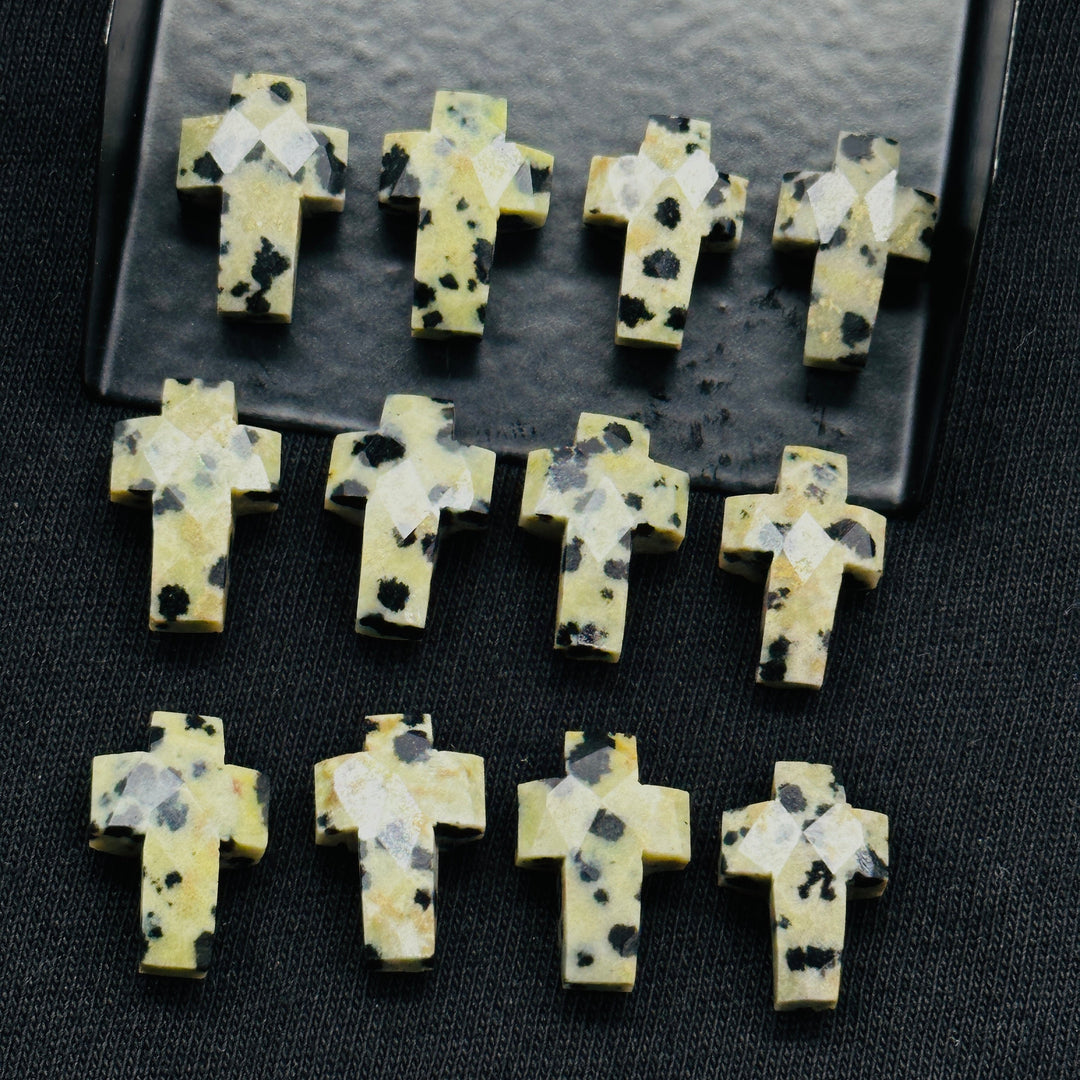 Dalmation Jasper Cross Shape Beads ~ Dalmation Jasper Carvigs Gemstone Beads ~ Faceted Cross Beads ~ 15 MM Cross Charm Beads ~ Holy Cross