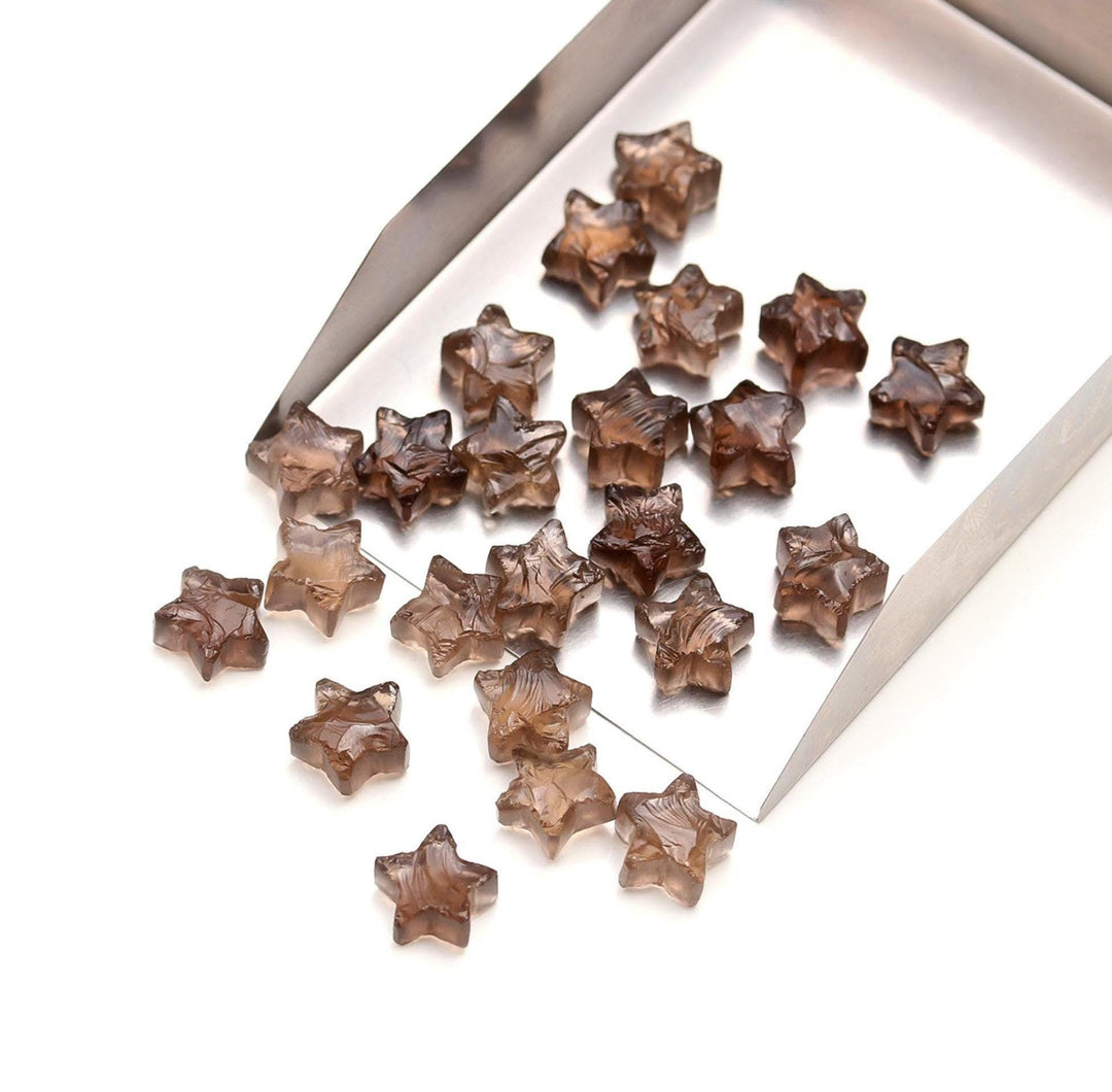 Raw Form Smokey Quartz Star Shape Beads, Brown Quartz Star Shape Gemstone For Jewlery, Loose Star Jewelry Beads 10 MM, Raw Stars Charm Beads