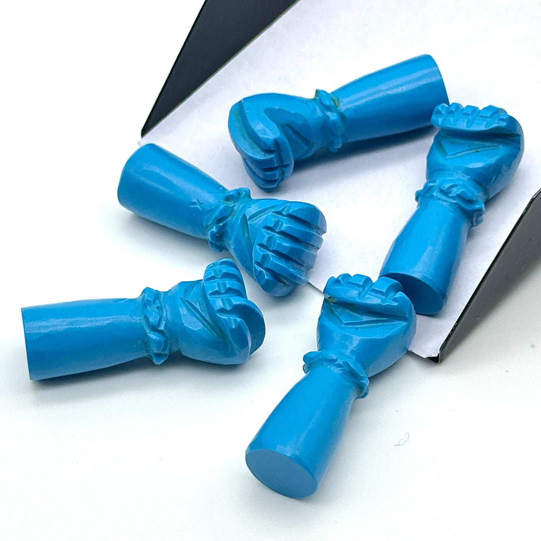 Blue Turquoise Hand Fist Charm: 27mm Carved Hamsa for Jewelry