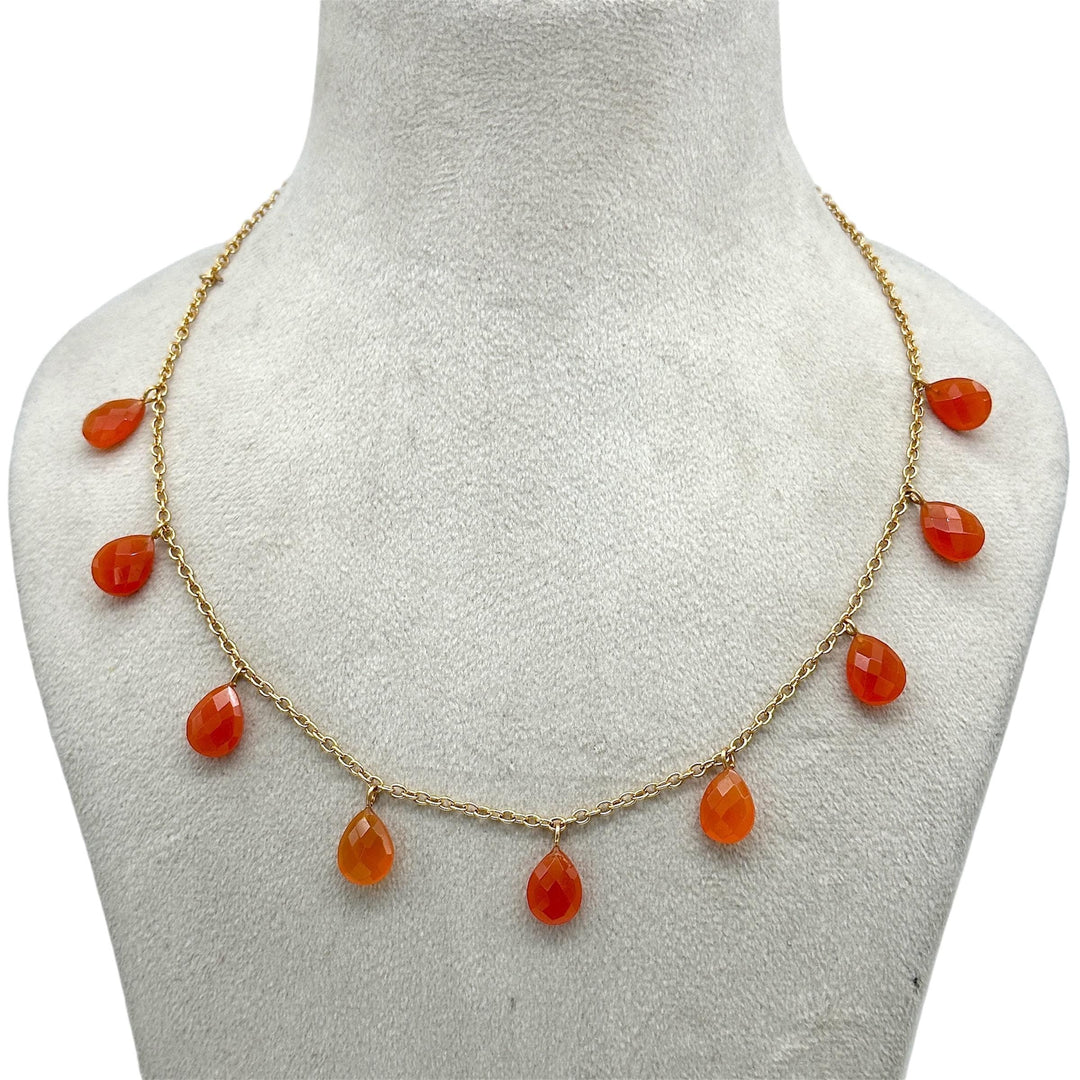 Natural Carnelian Pear Shape Beads Necklace, Tourmaline Drop Chain Necklace, Pear Gemstone Necklace, Faceted Pear Chain Necklace For Women's