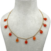 Natural Carnelian Pear Shape Beads Necklace, Tourmaline Drop Chain Necklace, Pear Gemstone Necklace, Faceted Pear Chain Necklace For Women's