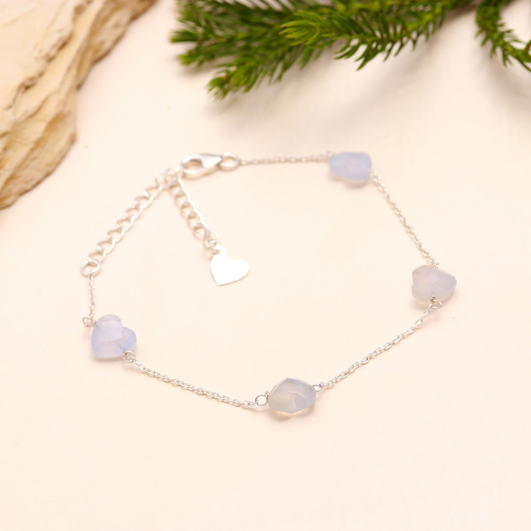 AAA Lace Agate Heart Shape Beads Bracelet, Lace Agate Heart Beads Bracelet, Women's Gift Chain Bracelet, 925 Silver Bracelet/Anklets