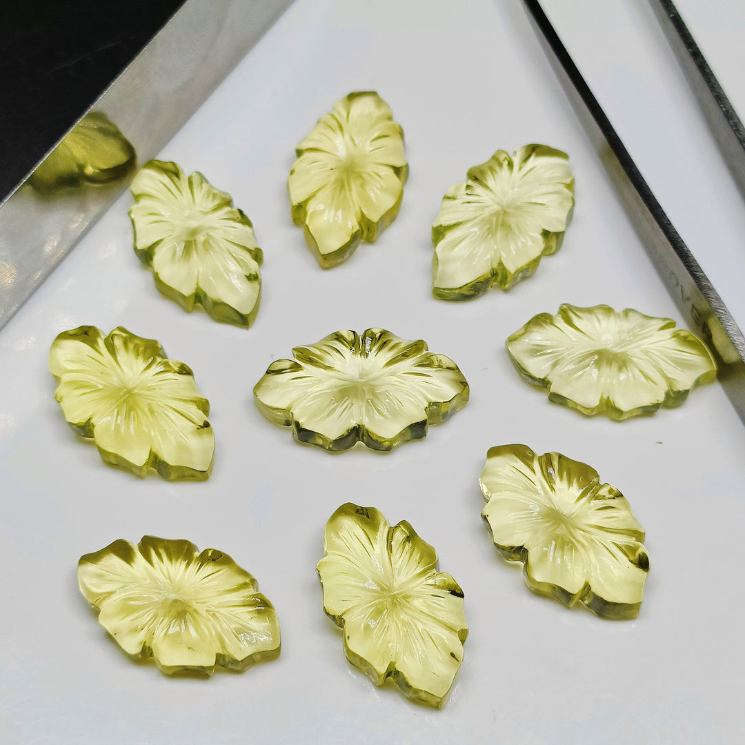1,2,3,4,5 pcs 100% Natural Lemon Quartz Flower Shape Carved Gemstone, Flower Shape Carving, Carved Gemstone For Jewellery 20X12 mm