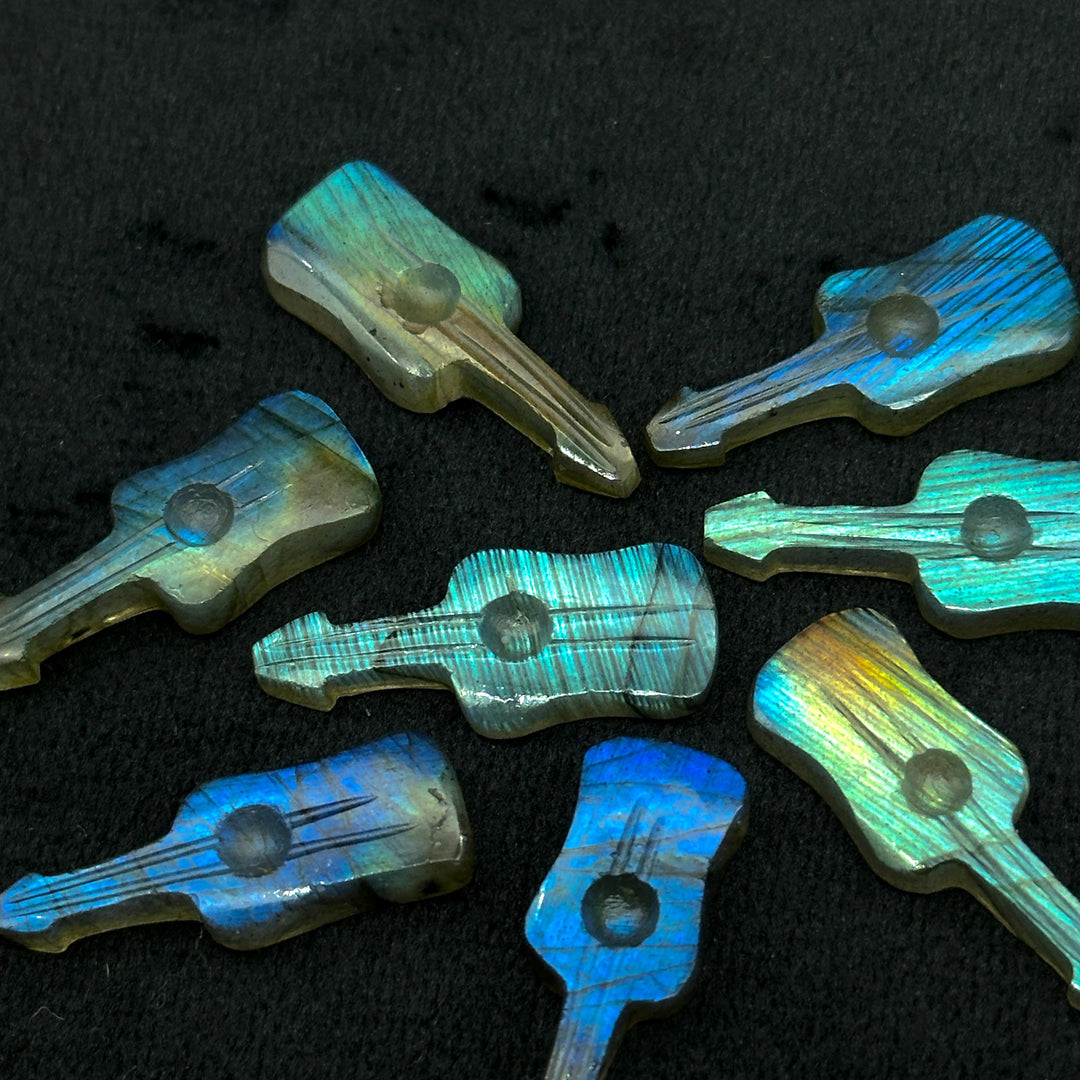 Flashy Labradorite Guitar Shape Carving Beads, Little Guitar Shape Hand Carved Gemstone, 26 MM, Miniature Guitar Gemstone, Tiny Charms