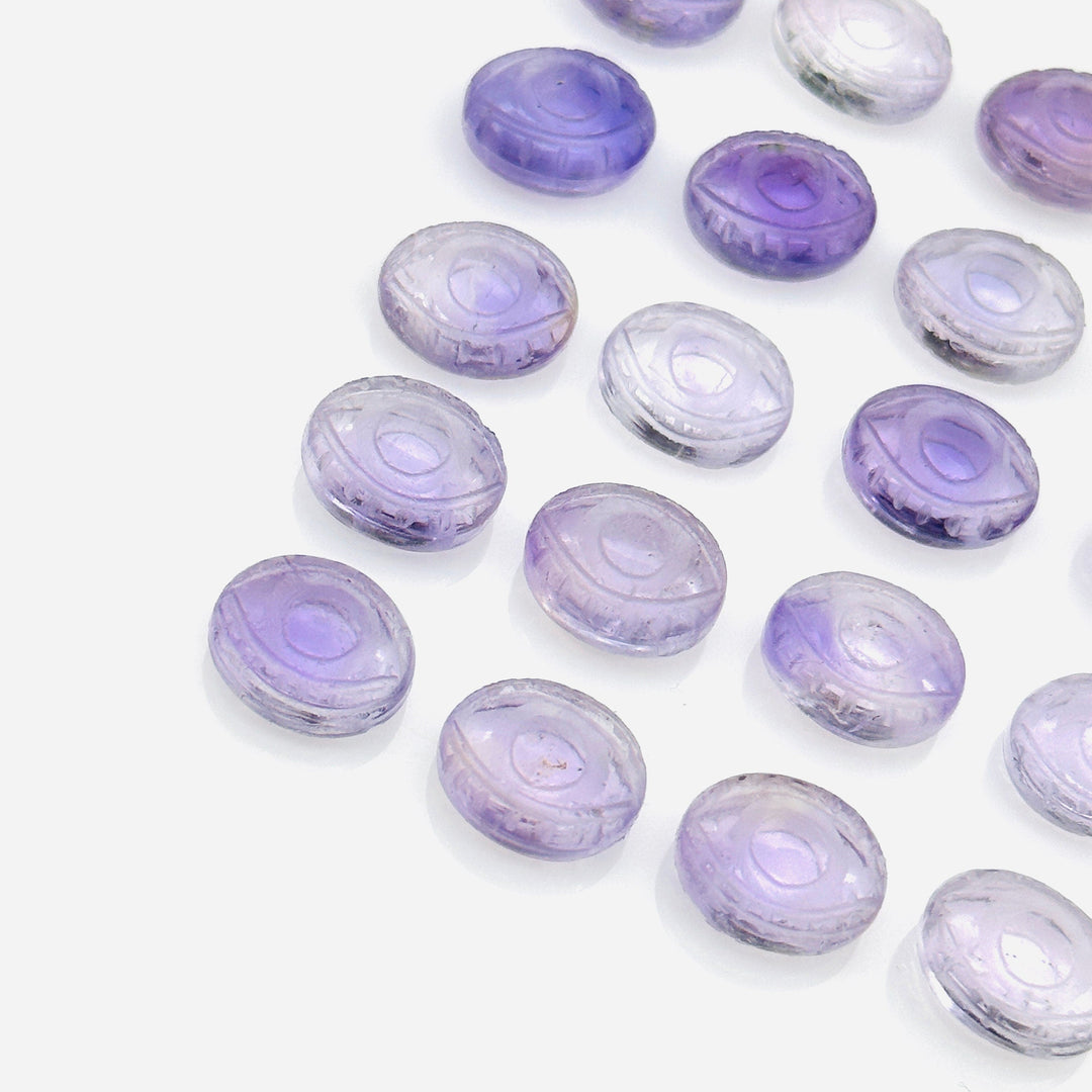 Natural Pink Amethyst Evil Eye Beads, Hand Carved Gemstone Beads, Loose Oval Eye Beads, Evil Eye Charm Beads, Loose Carving Beads 10X12 MM