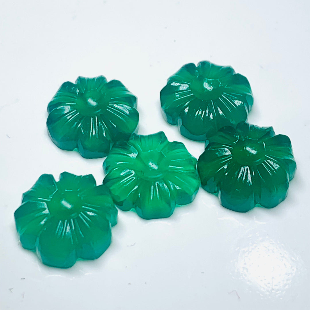 2,3,4,5 Pcs Natural Green Onyx Hand Carved Flower Shape, Carved Flower Shape Gemstone For Jewellery, Flower Shape Gemstone, 12 mm